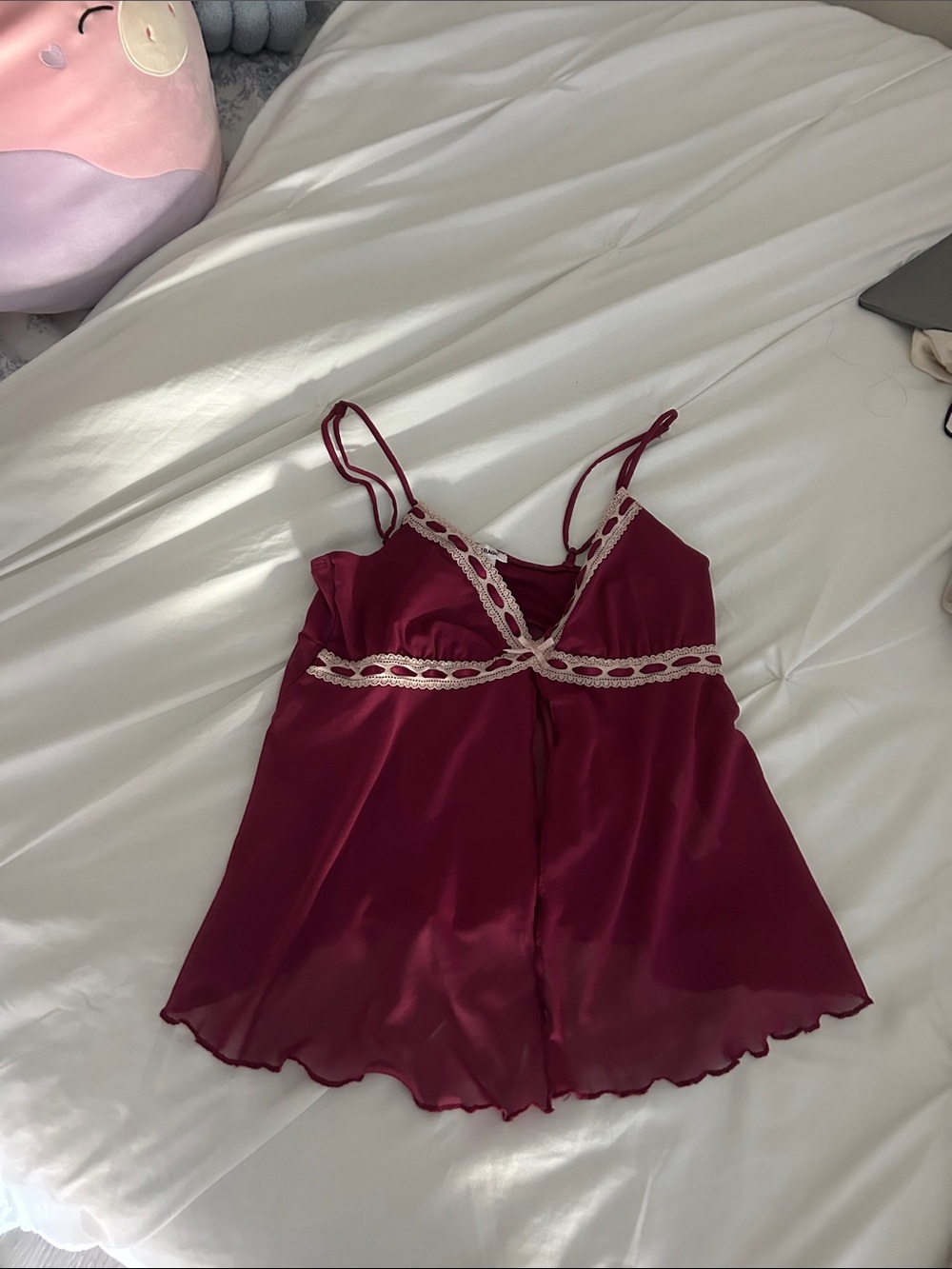 Garage Burgundy Satin Lace-Trim Cami Top